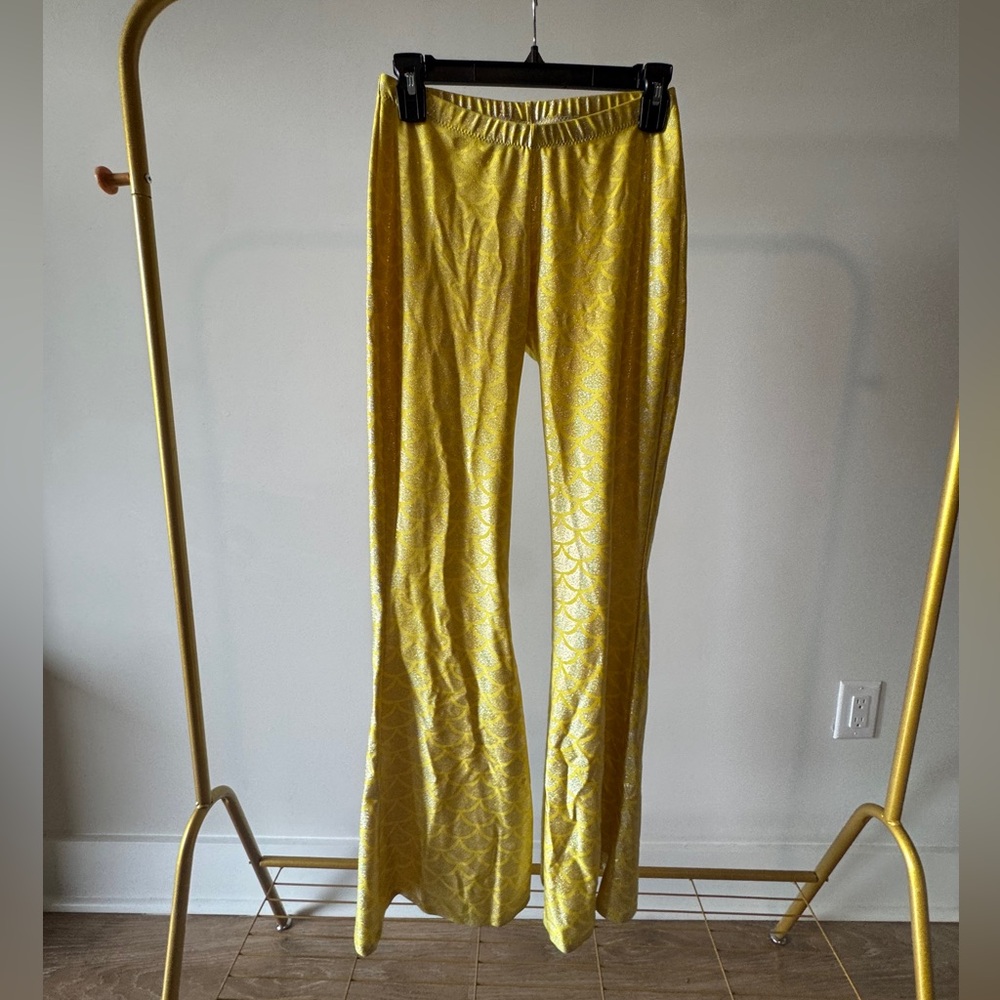 Metallic Yellow Mermaid Flare Pants